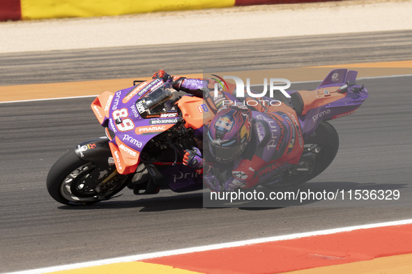 Jorge Martin (Spa-Pramac Racing Ducati) participates in the Moto Grand Prix GoPro of Aragon Grand Prix Race MotoGP on Sunday at the Motorlan...