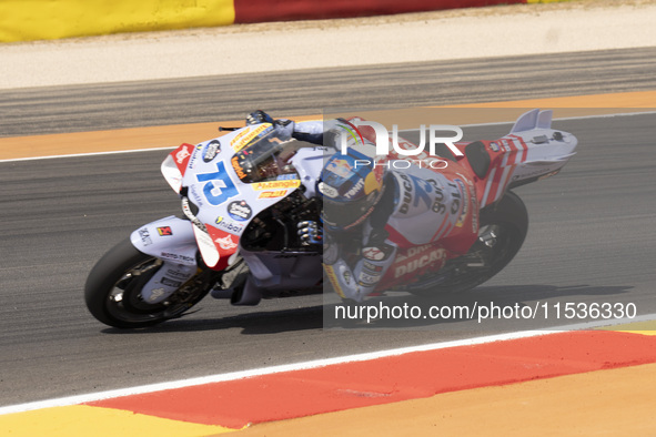 Alex Marquez (Spa-Gresini Racing Ducati) participates in the Moto Grand Prix GoPro of Aragon Grand Prix Race MotoGP on Sunday at the Motorla...