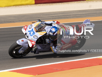 Alex Marquez (Spa-Gresini Racing Ducati) participates in the Moto Grand Prix GoPro of Aragon Grand Prix Race MotoGP on Sunday at the Motorla...