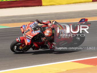 Francesco Bagnaia (Ita-Ducati Lenovo Team) participates in the Moto Grand Prix GoPro of Aragon Grand Prix Race MotoGP on Sunday at the Motor...