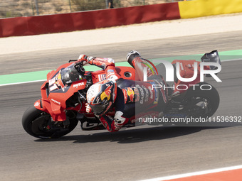 Pedro Acosta (Spa-GASGAS Factory Racing) participates in the Moto Grand Prix GoPro of Aragon Grand Prix Race MotoGP on Sunday at the Motorla...