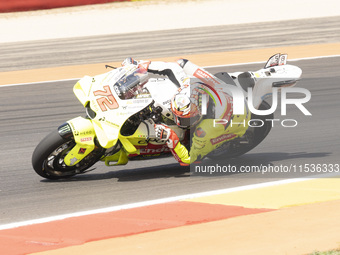 Marco Bezzecchi (Ita-VR46 Team Ducati) participates in the Moto Grand Prix GoPro of Aragon Grand Prix Race MotoGP on Sunday at the Motorland...