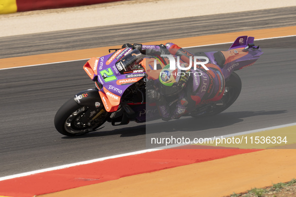 Franco Morbidelli (Ita-Pramac Racing Ducati) participates in the Moto Grand Prix GoPro of Aragon Grand Prix Race MotoGP on Sunday at the Mot...