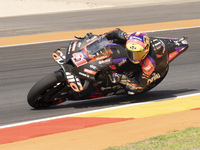 Aleix Espargaro (Spa-Aprilia Racing) participates in the Moto Grand Prix GoPro of Aragon Grand Prix Race MotoGP on Sunday at the Motorland c...