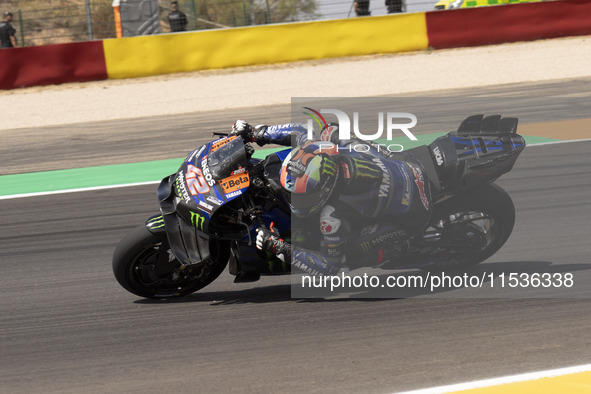 Alex Rins (Spa-Monster Energy Yamaha MotoGP) participates in the Moto Grand Prix GoPro of Aragon Grand Prix Race MotoGP on Sunday at the Mot...