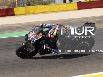 Alex Rins (Spa-Monster Energy Yamaha MotoGP) participates in the Moto Grand Prix GoPro of Aragon Grand Prix Race MotoGP on Sunday at the Mot...