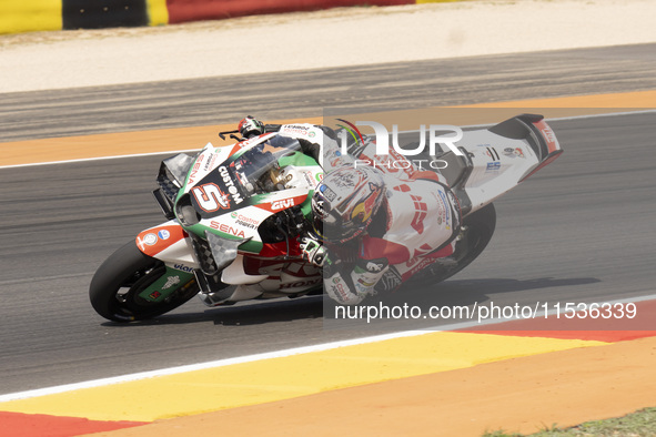 Johann Zarco (Fra-Honda LCR) participates in the Moto Grand Prix GoPro of Aragon Grand Prix Race MotoGP on Sunday at the Motorland circuit i...