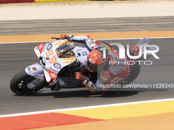 Marc Marquez (Spa-Gresini Racing Ducati) participates in the Moto Grand Prix GoPro of Aragon Grand Prix Race MotoGP on Sunday at the Motorla...