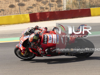 Francesco Bagnaia (Ita-Ducati Lenovo Team) participates in the Moto Grand Prix GoPro of Aragon Grand Prix Race MotoGP on Sunday at the Motor...