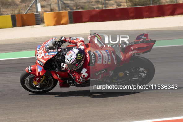 Enea Bastianini (Ita-Ducati Lenovo Team) participates in the Moto Grand Prix GoPro of Aragon Grand Prix Race MotoGP on Sunday at the Motorla...