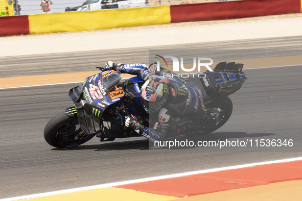 Alex Rins (Spa-Monster Energy Yamaha MotoGP) participates in the Moto Grand Prix GoPro of Aragon Grand Prix Race MotoGP on Sunday at the Mot...