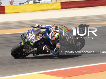 Alex Rins (Spa-Monster Energy Yamaha MotoGP) participates in the Moto Grand Prix GoPro of Aragon Grand Prix Race MotoGP on Sunday at the Mot...