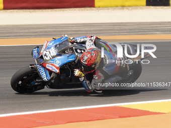 Raul Fernandez (Spa-Aprilia Racing) participates in the Moto Grand Prix GoPro of Aragon Grand Prix Race MotoGP on Sunday at the Motorland ci...