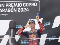 Pedro Acosta (Spa-GASGAS Factory Racing) participates in the Moto Grand Prix GoPro of Aragon Grand Prix Race MotoGP on Sunday at the Motorla...