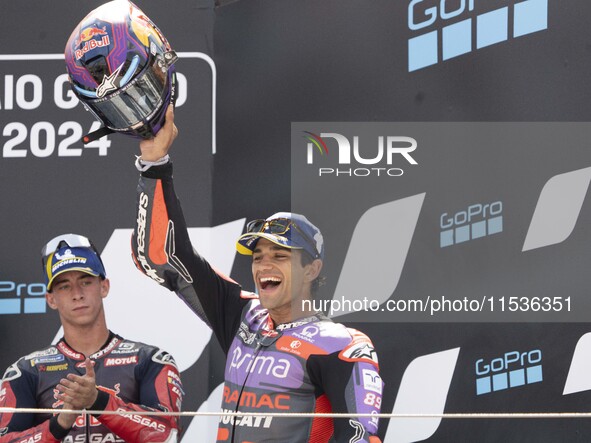 Jorge Martin (Spa-Pramac Racing Ducati) participates in the Moto Grand Prix GoPro of Aragon Grand Prix Race MotoGP on Sunday at the Motorlan...