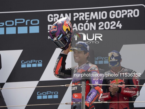 Jorge Martin (Spa-Pramac Racing Ducati) participates in the Moto Grand Prix GoPro of Aragon Grand Prix Race MotoGP on Sunday at the Motorlan...