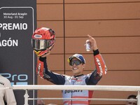 Marc Marquez (Spa-Gresini Racing Ducati) participates in the Moto Grand Prix GoPro of Aragon Grand Prix Race MotoGP on Sunday at the Motorla...