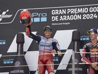 Marc Marquez (Spa-Gresini Racing Ducati) participates in the Moto Grand Prix GoPro of Aragon Grand Prix Race MotoGP on Sunday at the Motorla...