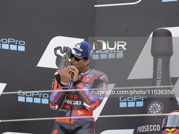 Jorge Martin (Spa-Pramac Racing Ducati) participates in the Moto Grand Prix GoPro of Aragon Grand Prix Race MotoGP on Sunday at the Motorlan...