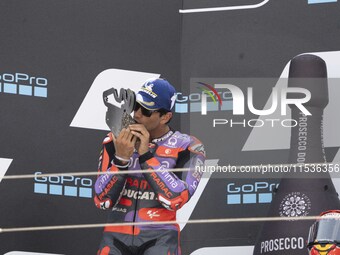 Jorge Martin (Spa-Pramac Racing Ducati) participates in the Moto Grand Prix GoPro of Aragon Grand Prix Race MotoGP on Sunday at the Motorlan...