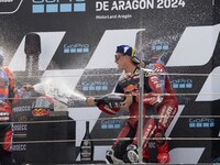 Pedro Acosta (Spa-GASGAS Factory Racing) participates in the Moto Grand Prix GoPro of Aragon Grand Prix Race MotoGP on Sunday at the Motorla...