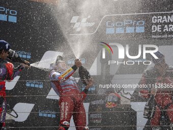 Marc Marquez (Spa-Gresini Racing Ducati) participates in the Moto Grand Prix GoPro of Aragon Grand Prix Race MotoGP on Sunday at the Motorla...