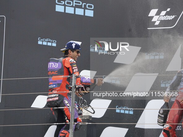 Jorge Martin (Spa-Pramac Racing Ducati) participates in the Moto Grand Prix GoPro of Aragon Grand Prix Race MotoGP on Sunday at the Motorlan...