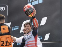 Marc Marquez (Spa-Gresini Racing Ducati) participates in the Moto Grand Prix GoPro of Aragon Grand Prix Race MotoGP on Sunday at the Motorla...