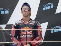 Pedro Acosta (Spa-GASGAS Factory Racing) participates in the Moto Grand Prix GoPro of Aragon Grand Prix Race MotoGP on Sunday at the Motorla...