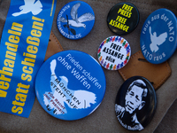 A few hundred people take part in an anti-war demonstration against government policy toward the war and demand peace in Cologne, Germany, o...