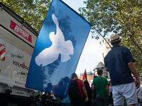 A few hundred people take part in an anti-war demonstration against government policy toward the war and demand peace in Cologne, Germany, o...