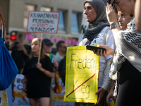 A few hundred people take part in an anti-war demonstration against government policy toward the war and demand peace in Cologne, Germany, o...