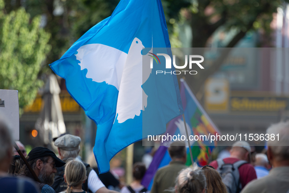 A few hundred people take part in an anti-war demonstration against government policy toward the war and demand peace in Cologne, Germany, o...