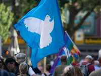 A few hundred people take part in an anti-war demonstration against government policy toward the war and demand peace in Cologne, Germany, o...