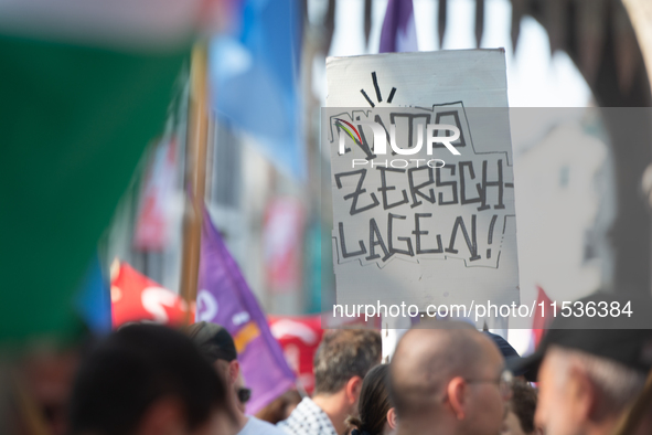 A few hundred people take part in an anti-war demonstration against government policy toward the war and demand peace in Cologne, Germany, o...