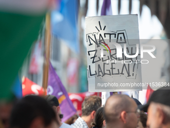 A few hundred people take part in an anti-war demonstration against government policy toward the war and demand peace in Cologne, Germany, o...