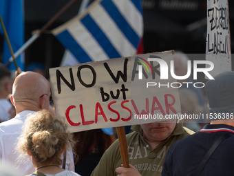 A few hundred people take part in an anti-war demonstration against government policy toward the war and demand peace in Cologne, Germany, o...