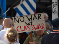 A few hundred people take part in an anti-war demonstration against government policy toward the war and demand peace in Cologne, Germany, o...