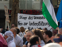 A few hundred people take part in an anti-war demonstration against government policy toward the war and demand peace in Cologne, Germany, o...