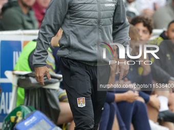 Northampton Town's manager Jon Brady during the first half of the Sky Bet League 1 match between Northampton Town and Burton Albion at the P...