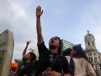 Students shout slogans during a rally in Kolkata, India, on September 1, 2024, demanding punishment for the accused involved in the rape and...