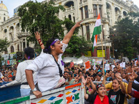 Students shout slogans during a rally in Kolkata, India, on September 1, 2024, demanding punishment for the accused involved in the rape and...