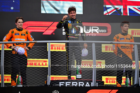 Charles Leclerc of Scuderia Ferrari celebrates his victory during the race of the Italian GP, the 16th round of the Formula 1 World Champion...