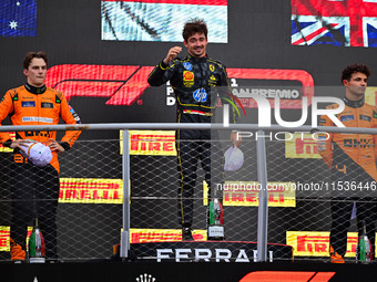 Charles Leclerc of Scuderia Ferrari celebrates his victory during the race of the Italian GP, the 16th round of the Formula 1 World Champion...