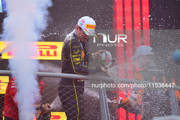 Charles Leclerc of Scuderia Ferrari celebrates his victory during the race of the Italian GP, the 16th round of the Formula 1 World Champion...