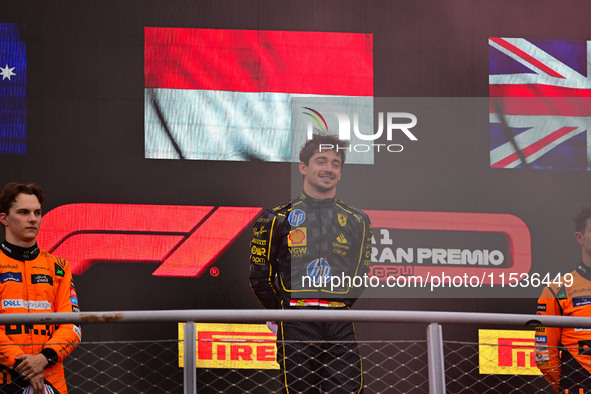 Charles Leclerc of Scuderia Ferrari celebrates his victory during the race of the Italian GP, the 16th round of the Formula 1 World Champion...