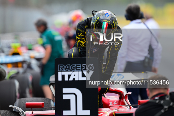 Charles Leclerc of Scuderia Ferrari celebrates his victory during the race of the Italian GP, the 16th round of the Formula 1 World Champion...