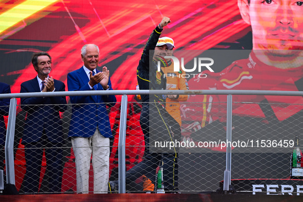 Charles Leclerc of Scuderia Ferrari celebrates his victory during the race of the Italian GP, the 16th round of the Formula 1 World Champion...