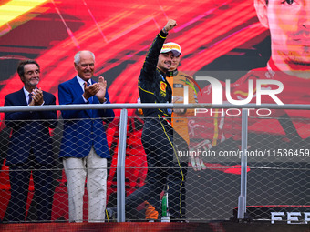 Charles Leclerc of Scuderia Ferrari celebrates his victory during the race of the Italian GP, the 16th round of the Formula 1 World Champion...