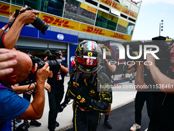 Charles Leclerc of Scuderia Ferrari celebrates his victory during the race of the Italian GP, the 16th round of the Formula 1 World Champion...